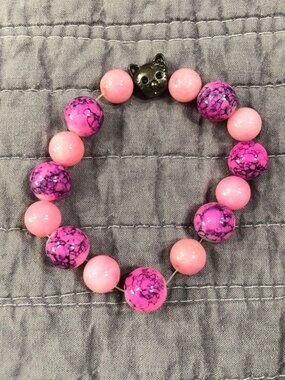 4/$15 Cat Charm Pink Purple Stone Beaded Bracelet